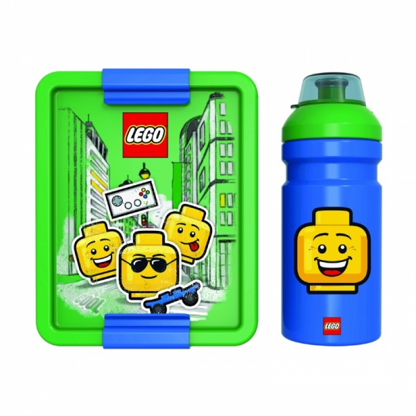 LEGO ICONIC Boy svačinový set (láhev a box) - modrá/zelená 